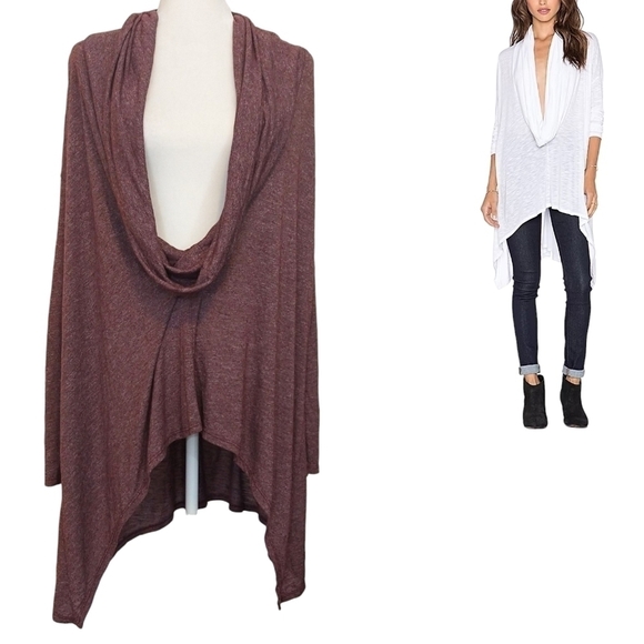 Michael Stars Burgundy Asymmetrical Cowl Neck Poncho Drape Front Slouchy - Picture 1 of 7